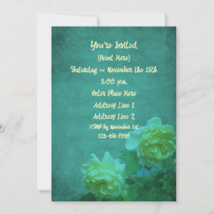 Yellow Roses On Aged Turquoise Floral Party Invitation