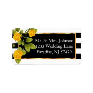 Yellow Roses on Black and White Stripes Label
