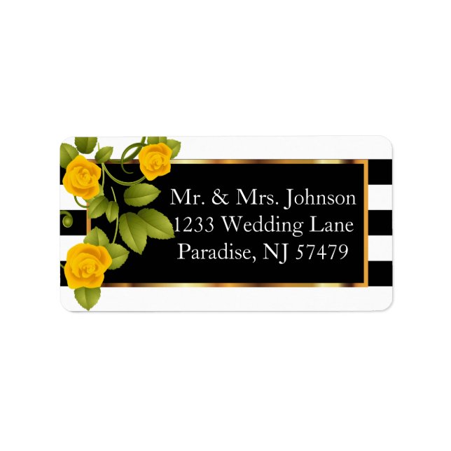 Yellow Roses on Black and White Stripes Label (Front)