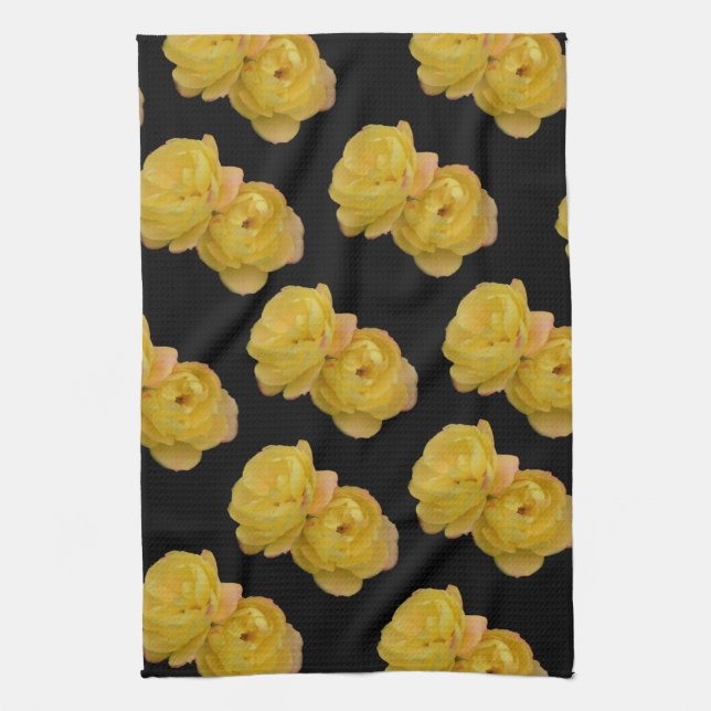 Yellow Roses On Black, Tea Towel (Vertical)