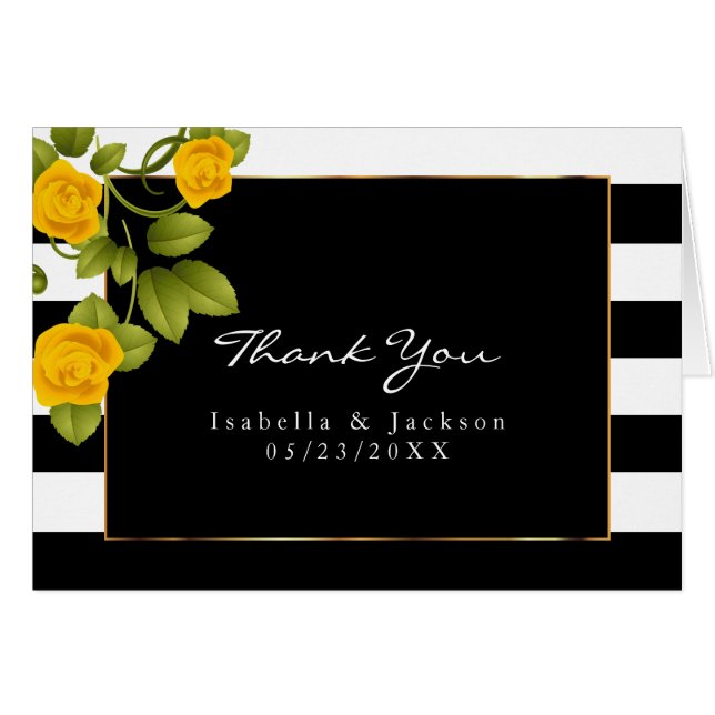 Yellow Roses on Black & White Stripes (Front Horizontal)