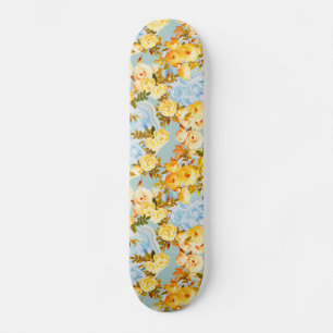Yellow roses on blue and teal skateboard