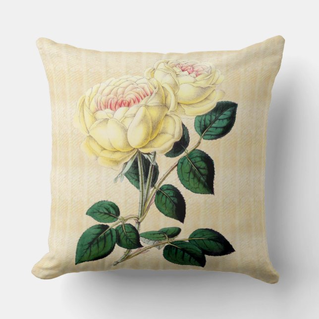 Yellow Roses on Cream Botanical Throw Pillow 2 (Front)