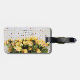 Yellow roses on polka dots luggage tag