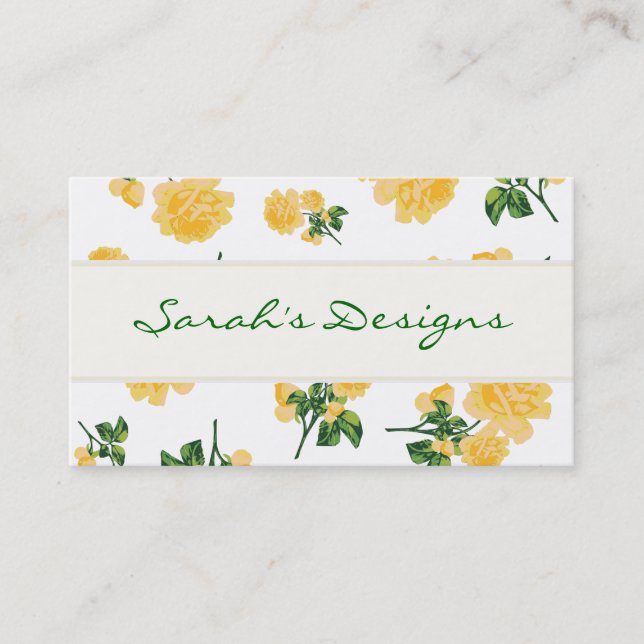 Yellow Roses on pretty white Floral Business Cards (Front)