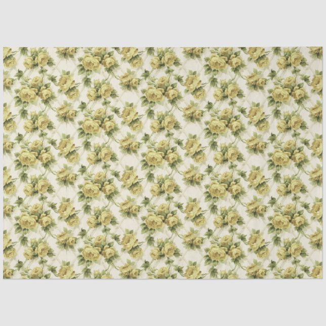 Yellow Roses on Trellis Floral Pattern Tissue Paper (Front)