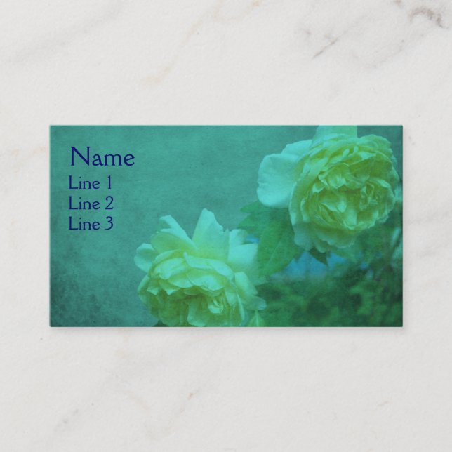 Yellow Roses On Turquoise Floral Business Card (Front)