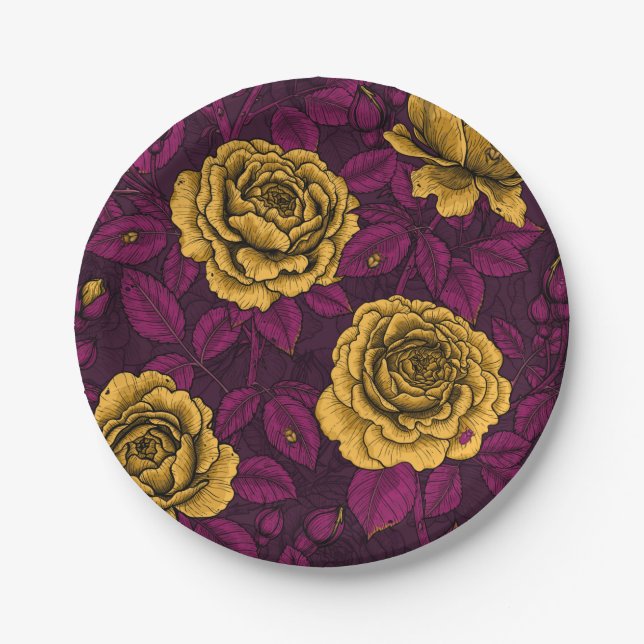 Yellow roses paper plate (Front)