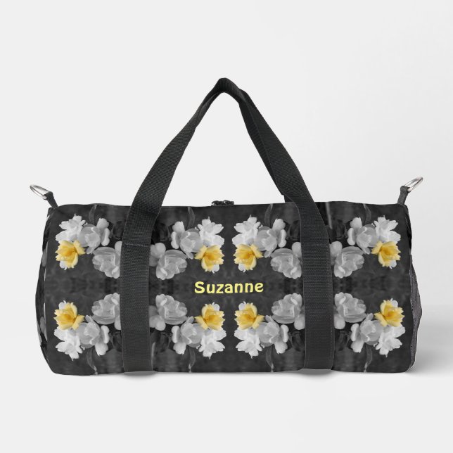 Yellow Roses Partial Colour Abstract Personalised Duffle Bag (Front)