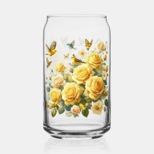 Yellow Roses Pattern Can Glass