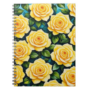 Yellow Roses Pattern Spiral Notebook