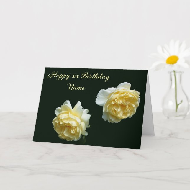 Yellow Roses Personalised Birthday  Card (Small Plant)