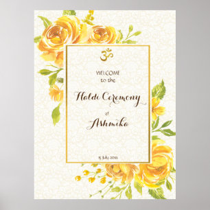 Yellow roses personalised name Haldi welcome sign