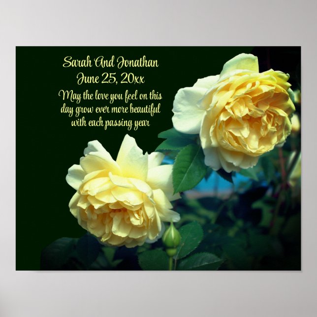 Yellow Roses Personalised Wedding Gift  Poster (Front)