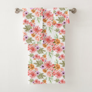 Yellow Roses Pink Flowers Floral Greenery Elegant Bath Towel Set
