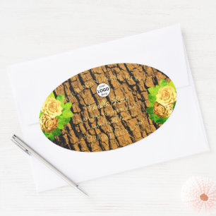 Yellow Roses Product Label Wood Tree Bark and Logo