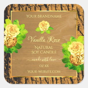Yellow Roses Product Labels Wood Grain Tree Bark
