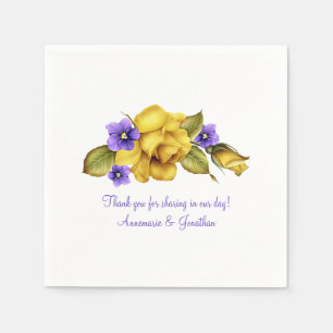 Yellow Roses Purple Violets 50th Anniversary Party Napkin
