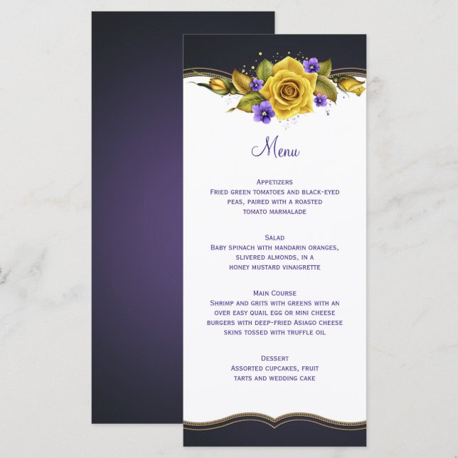 Yellow Roses Purple Violets Gold Menu (Front/Back)