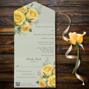 Yellow Roses QR Code All In One Invitation