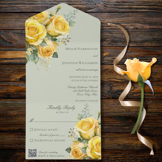 Yellow Roses QR Code All In One Invitation (Creator Uploaded)