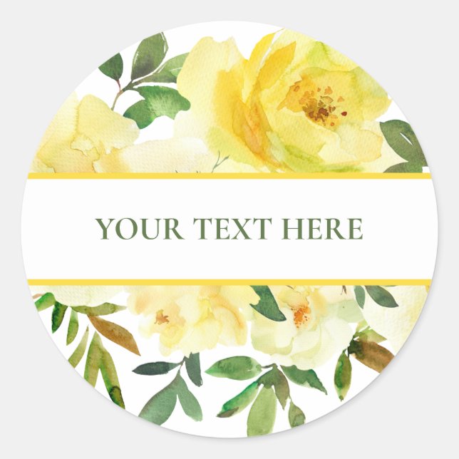 Yellow Roses Round Sticker Template Your Text Here (Front)