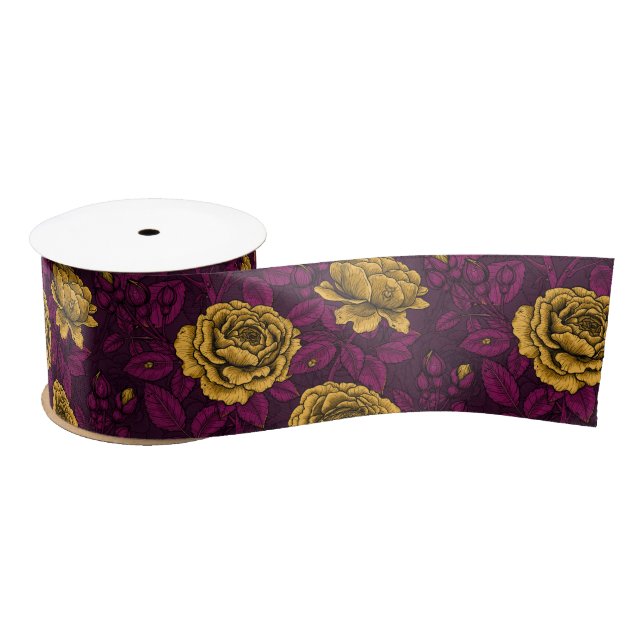 Yellow roses satin ribbon (Spool)