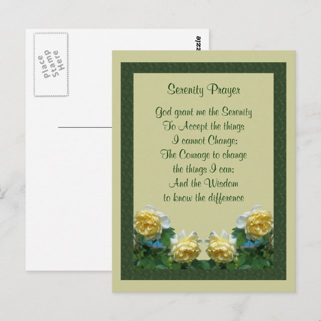 Yellow Roses Serenity Prayer Postcard (Front/Back)