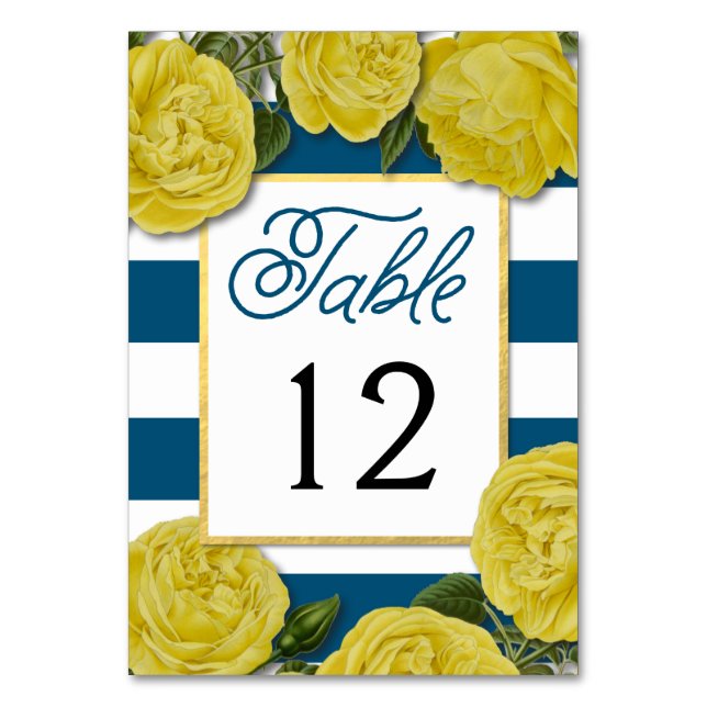 Yellow Roses Table Number Cards (Front)