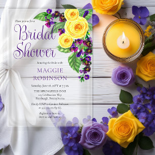 Yellow Roses Violets Boho Floral Bridal Shower Acrylic Invitations