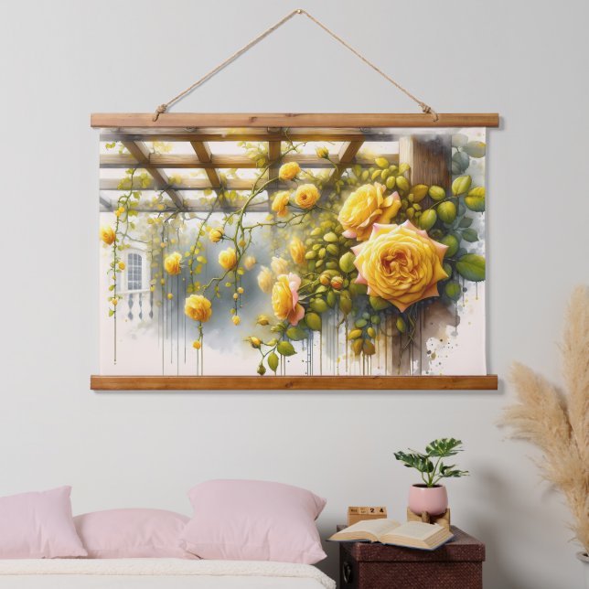 Yellow Roses Watercolor Garden Hanging Tapestry (Bedroom)