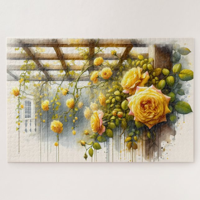 Yellow Roses Watercolor Garden Jigsaw Puzzle (Horizontal)