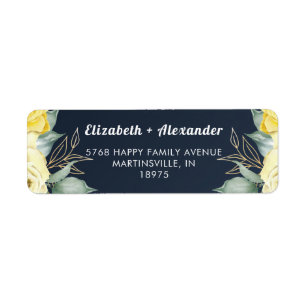 Yellow roses watercolor romantic classic navy blue