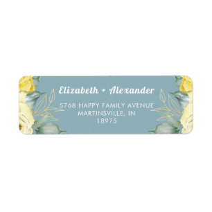 Yellow roses watercolor romantic label