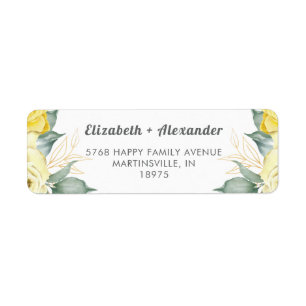 Yellow roses watercolor romantic label