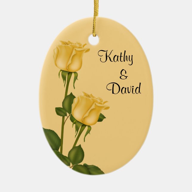 Yellow Roses Wedding Ceramic Tree Decoration (Front)