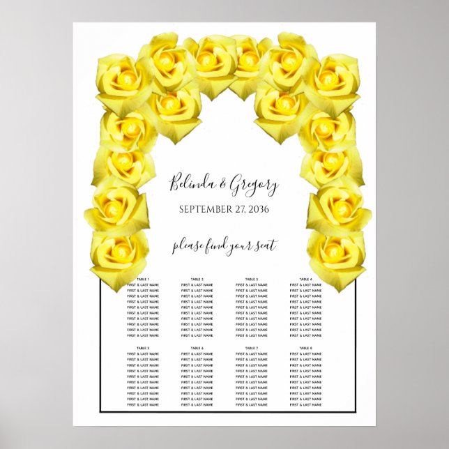 Yellow Roses Wedding Seating Chart (Front)