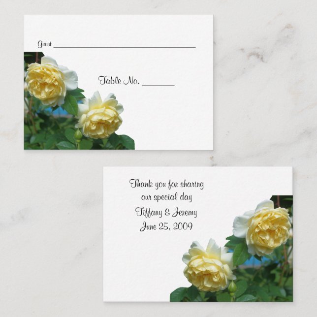 Yellow Roses Wedding Table  Place Card (Front/Back)