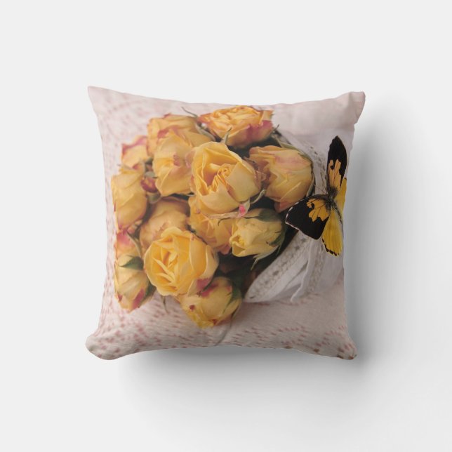 Yellow roses with butterfly cushion (Front)