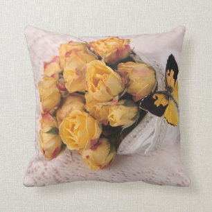 Yellow roses with butterfly cushion