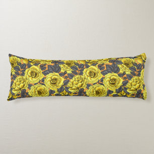 Yellow roses with grey leaves on orange body cushion