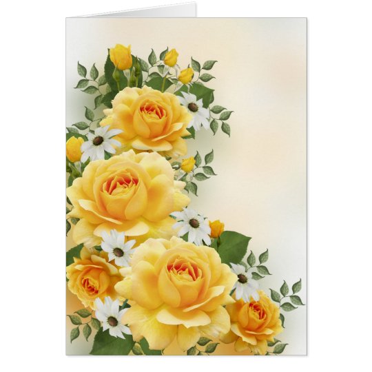 Yellow Roses with White Daisies Card