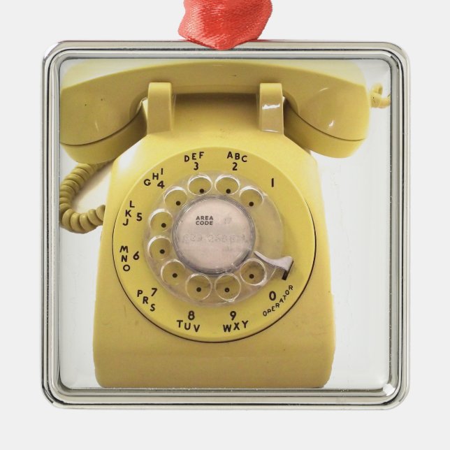 Yellow Rotary Phone Metal Tree Decoration (Front)