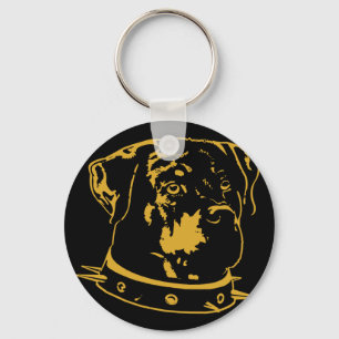 Yellow Rottweiler Illustration Key Ring