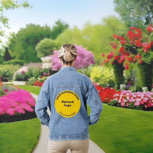 Yellow Round Business Brand on Women's Denim Jacket (Yellow round business brand on women's denim jacket.)