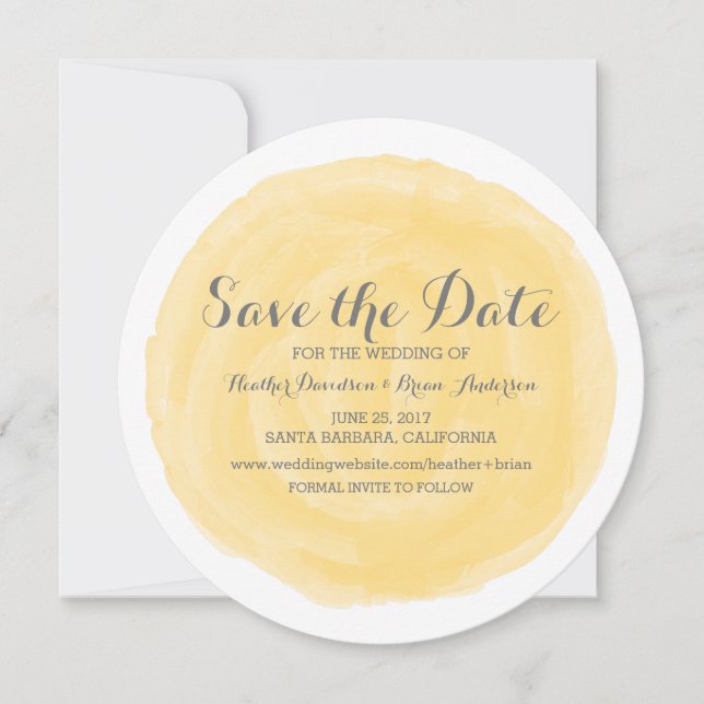 Yellow Round Watercolor Save the Date Invite (Front)