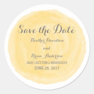 Yellow Round Watercolor Save the Date Stickers