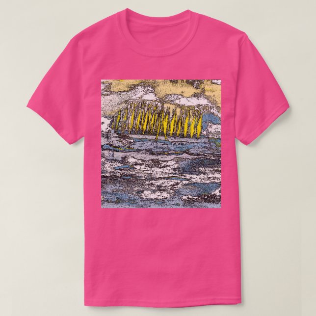 yellow rowing fishes riding on the sea artsy marbl T-Shirt (Design Front)