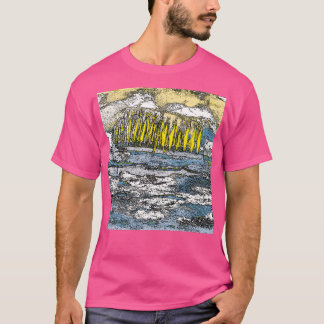 yellow rowing fishes riding on the sea artsy marbl T-Shirt