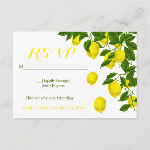 Yellow RSVP Watercolor Lemons Green Wedding Card